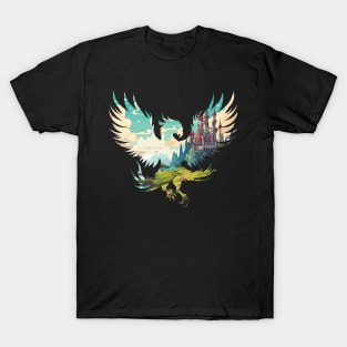 Griffin Silhouette - Fantasy Castle Design T-Shirt